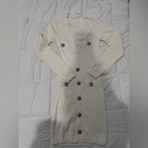 CUSTOM / White Knit sweater dress / XS  / gold buttons